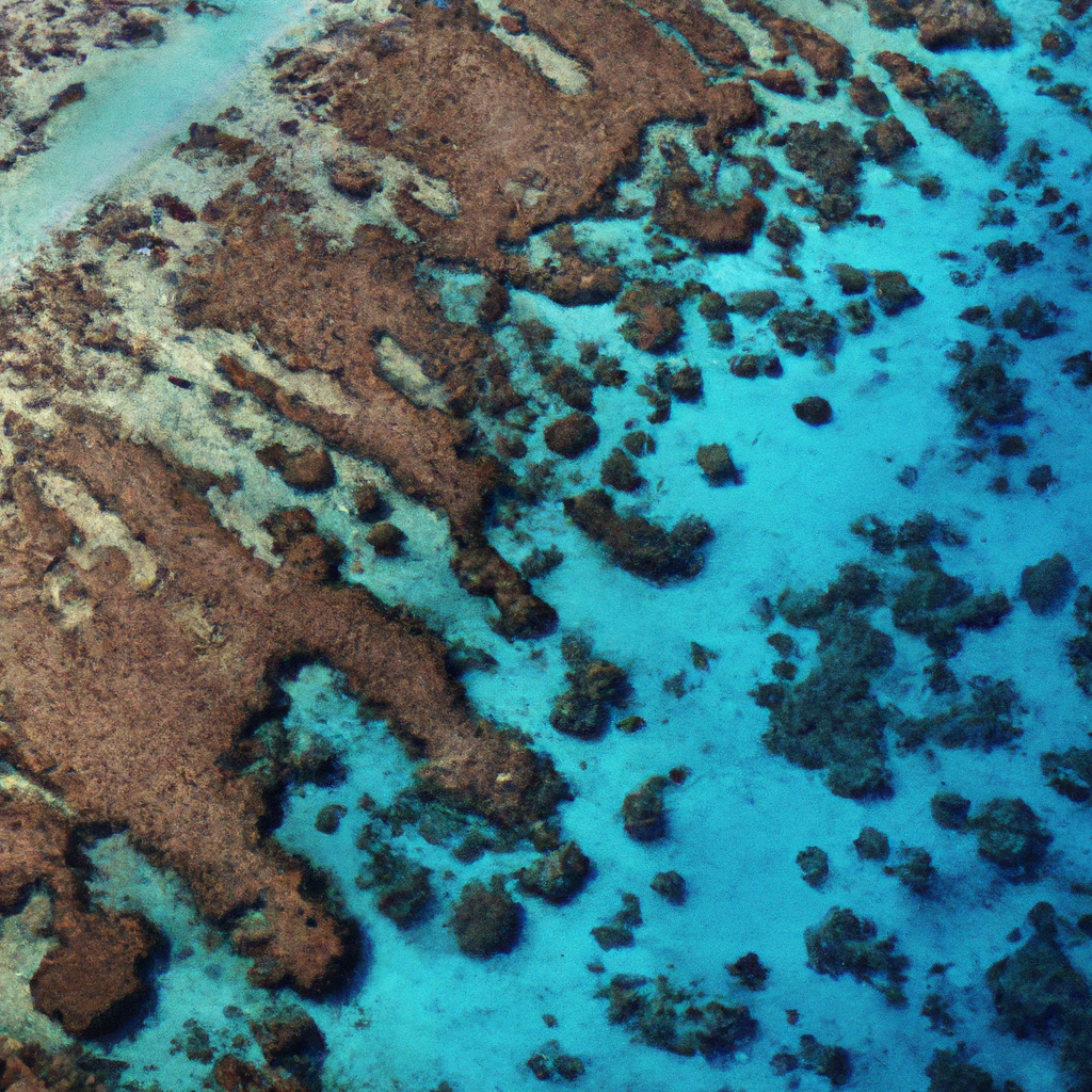 Vue drone du lagon turquoise et récifs de La Réunion, géométrie épurée